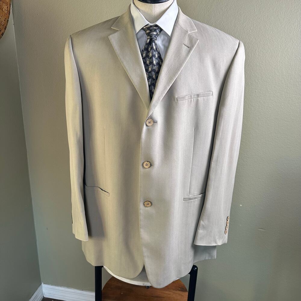 Joseph & Feiss Men 46R Silk Sport Coat Blazer Beige 3 Button, double vent